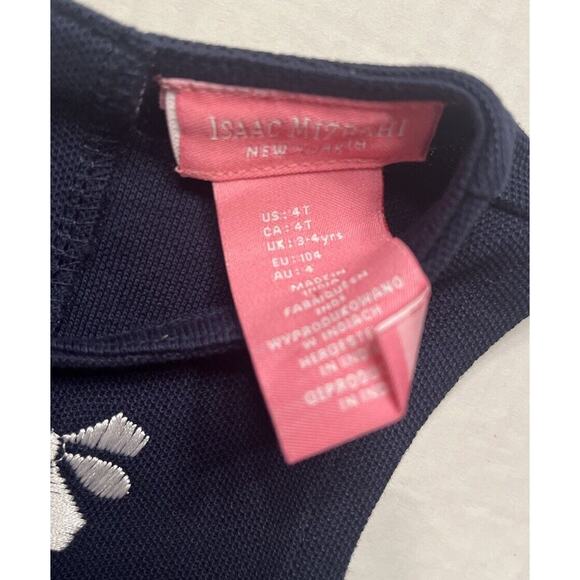 Isaac Mizrahi New York Girl’s Cold Shoulder Dress 4T Navy Embroidered Stripes - Picture 2 of 5